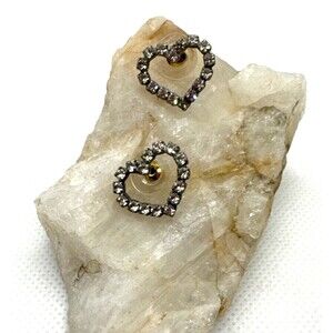 Vintage Clear Rhinestone‎ Silver Tone Heart Shaped Pierced Earrings Retro Glam